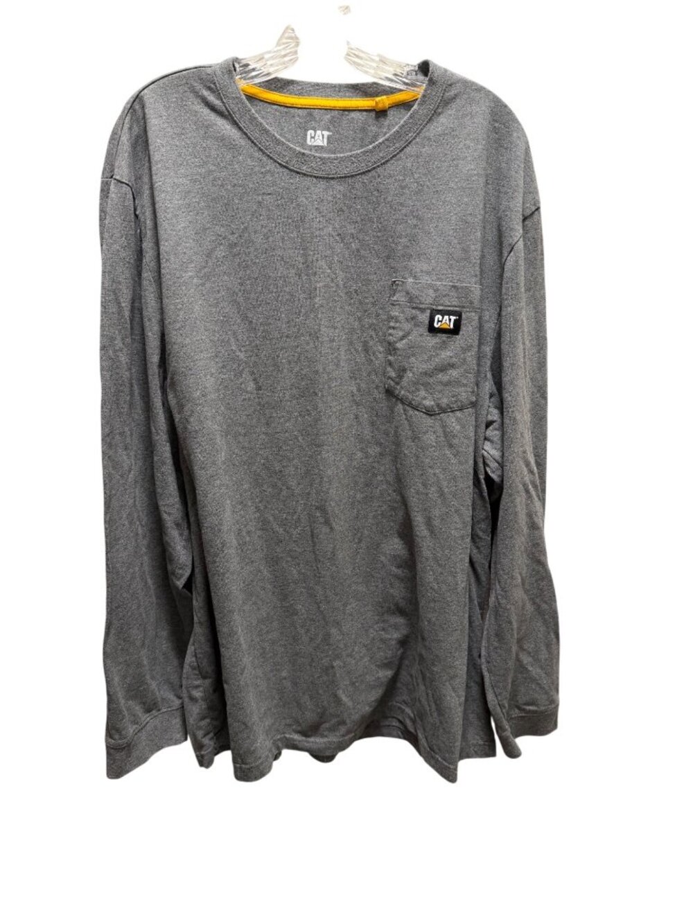 CAT Mens Gray Long-Sleeve Pocket T-Shirt XXL Cotton/Polyester Blend